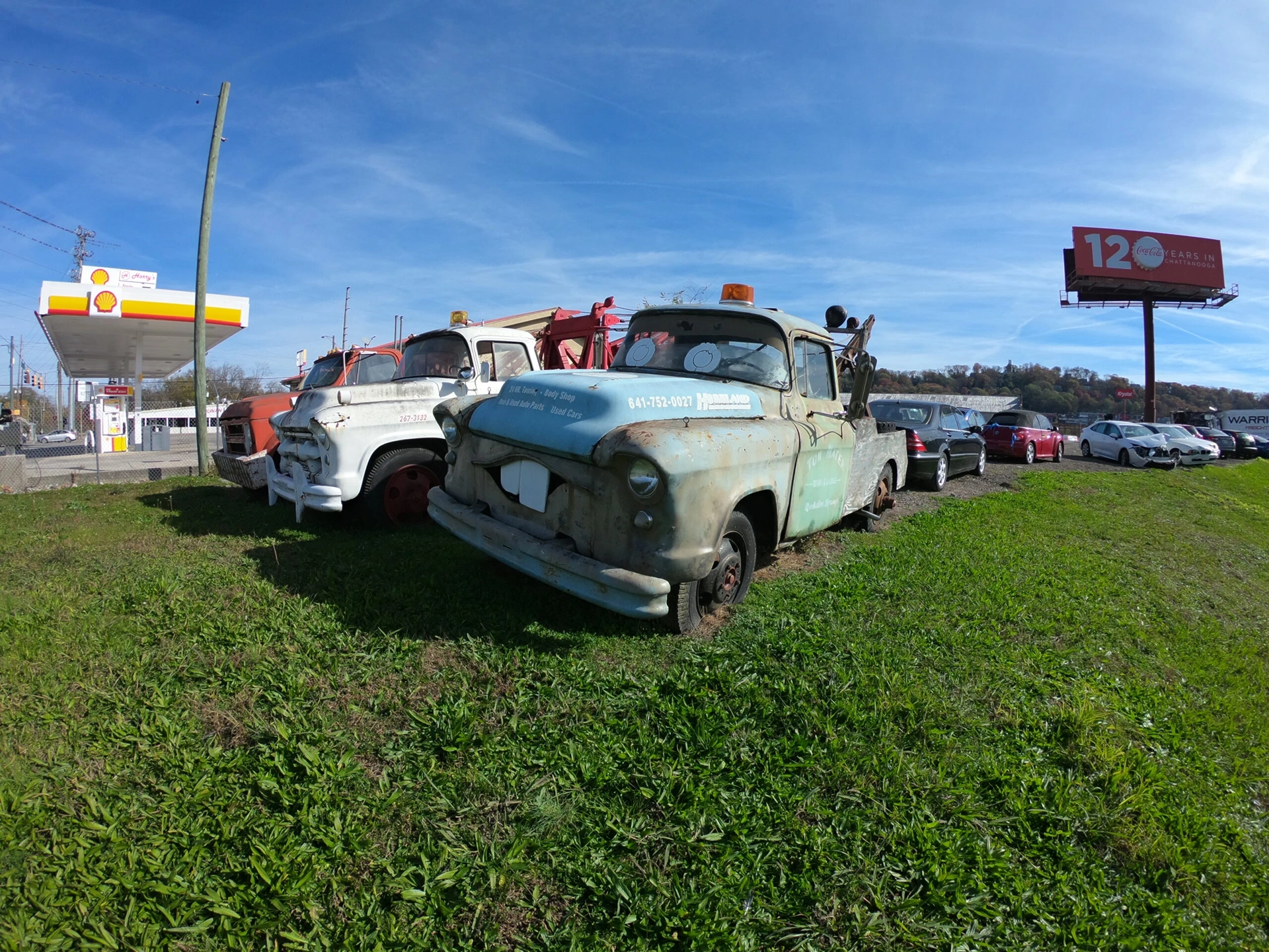 Old tow truck that has a face that kind of looks like Mater from the movie Cars | Doug Yates Towing